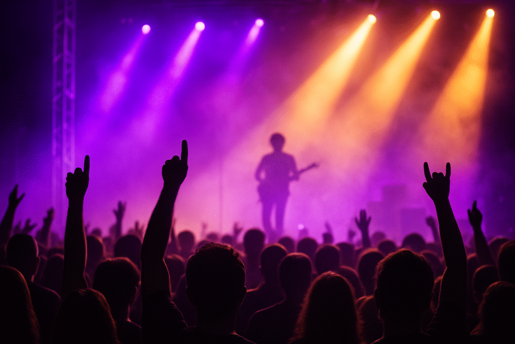 people cheering at concert