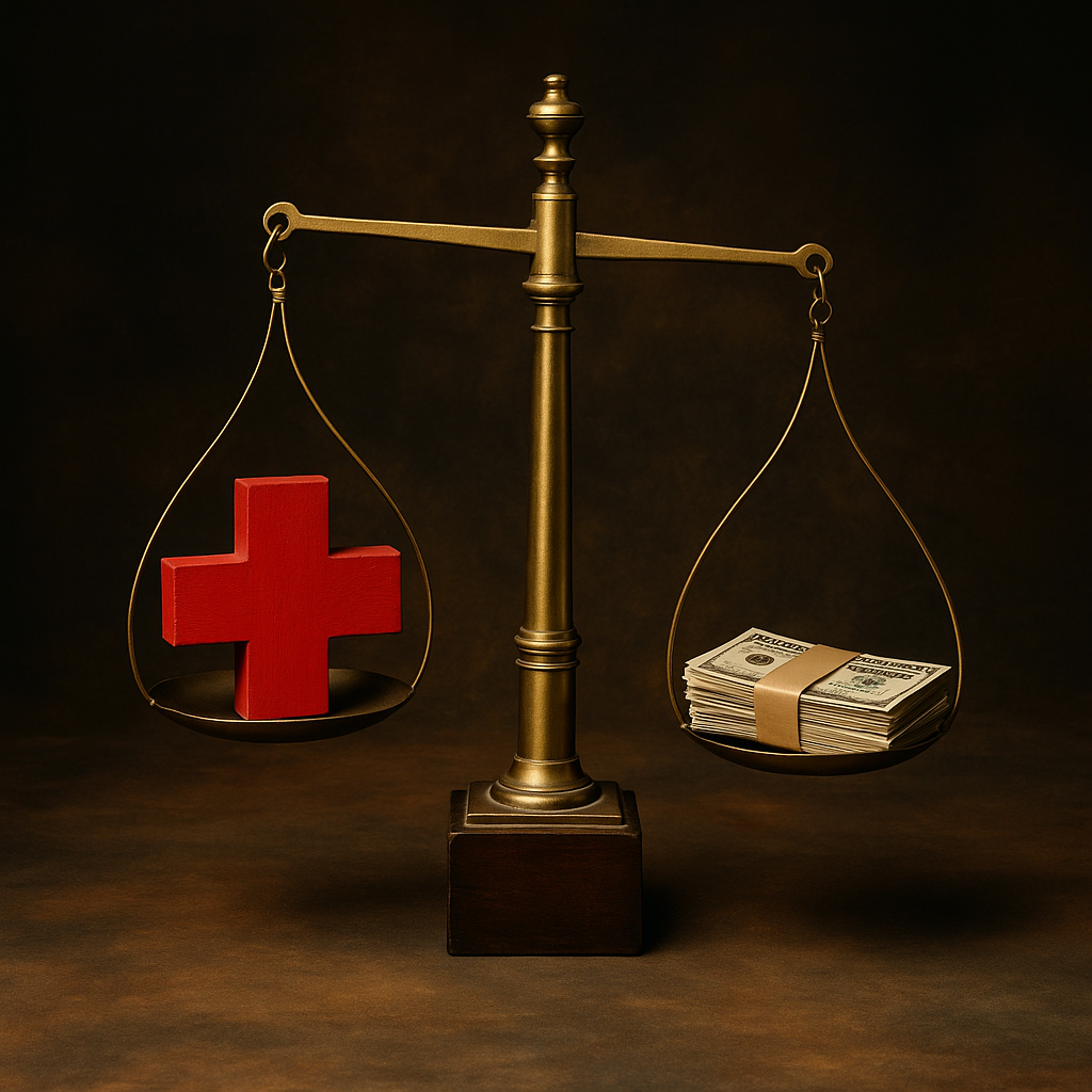 scale with money and red cross